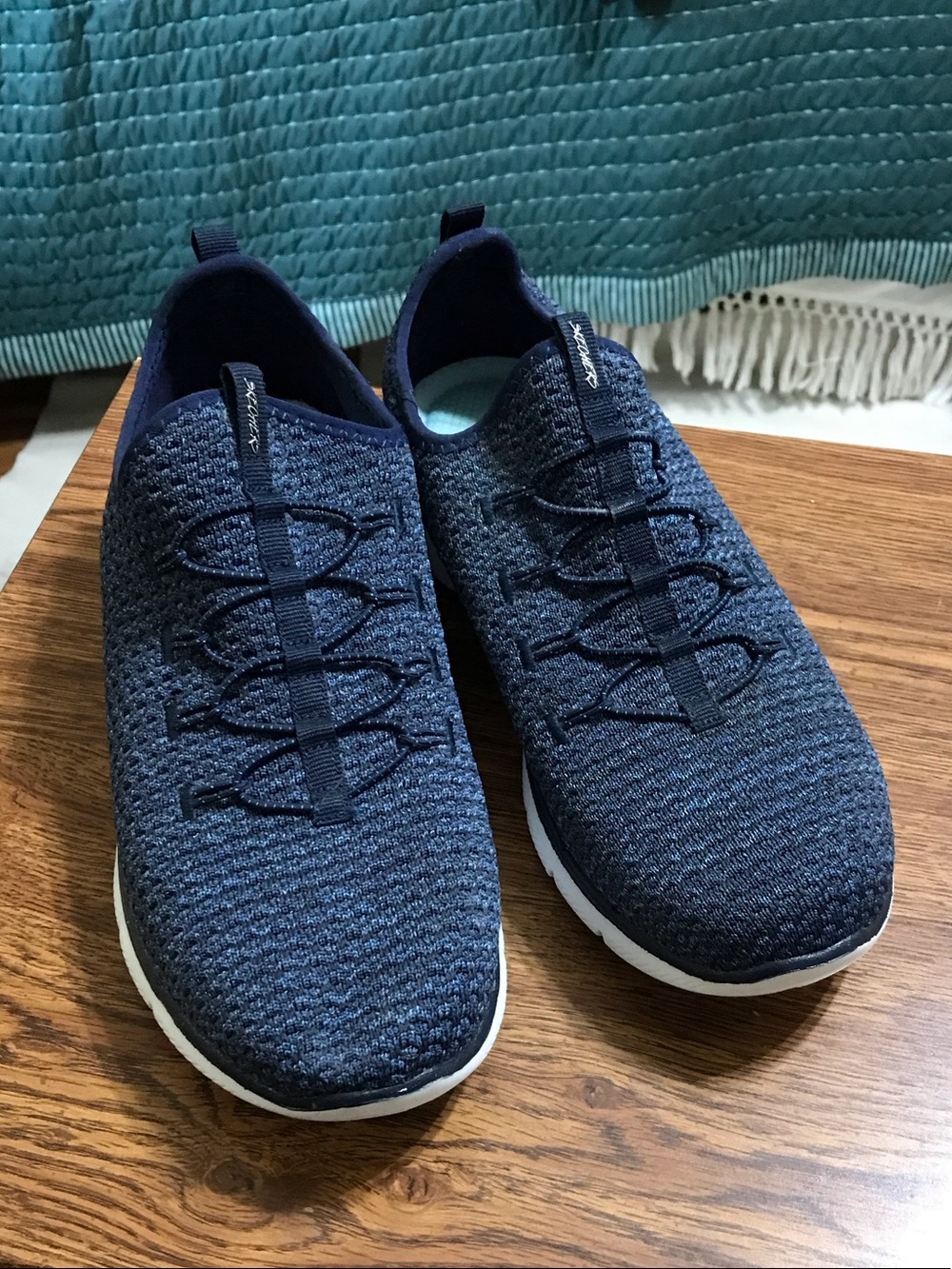 Skechers Navy Knit Slip-On Athletic Sneakers